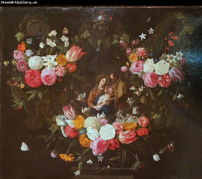 Jan Van Kessel Garland of Flowers with the Holy Family